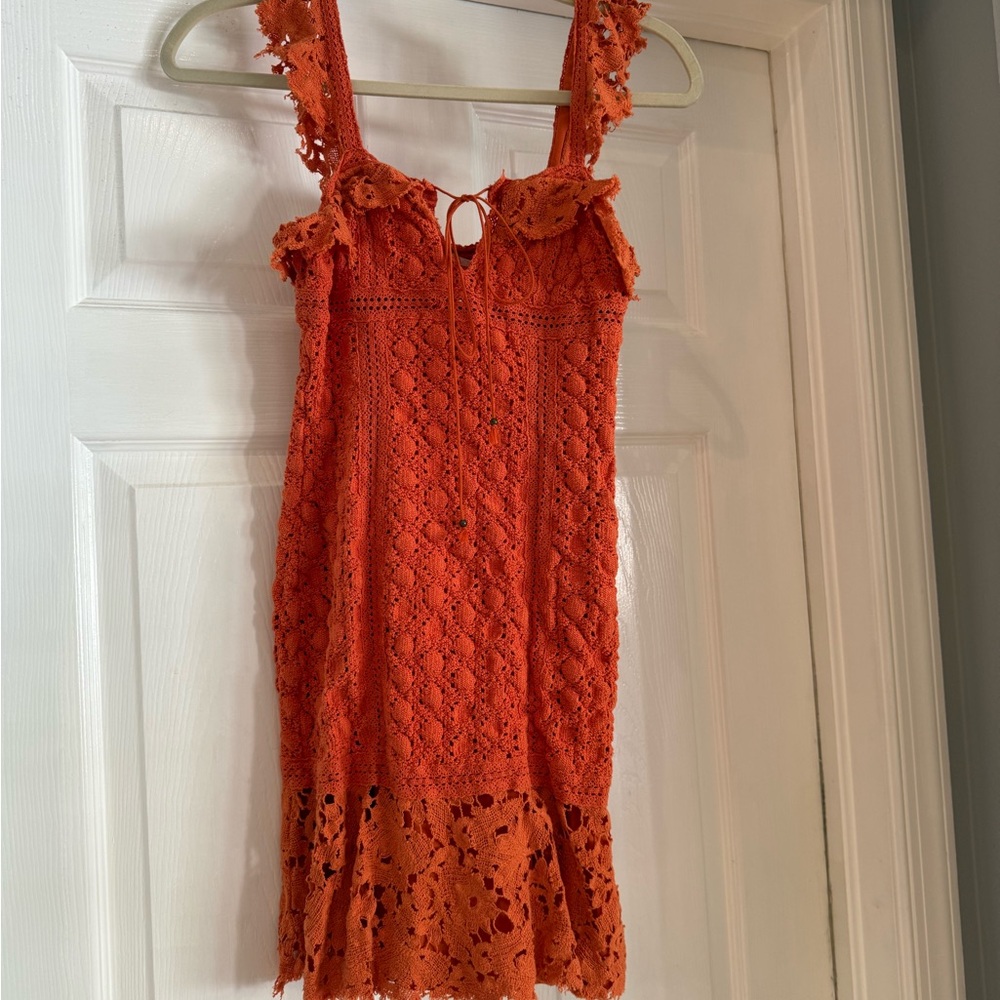 Free People Vibrant Orange Lace Top - Picture 4 of 4